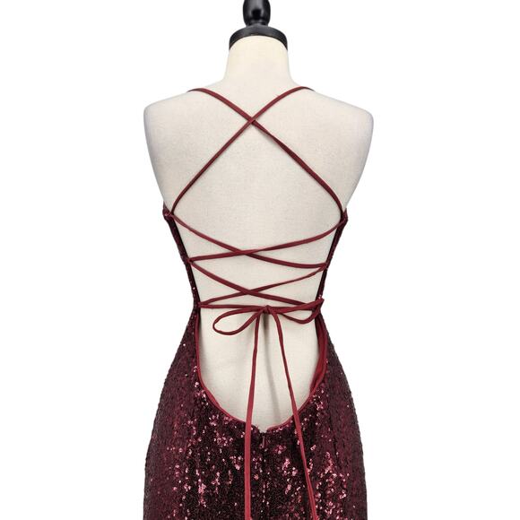 The Secret Dress by Alyce Paris Burgundy Sequin Gown – Size 8 - Open Back Train - Picture 11 of 14